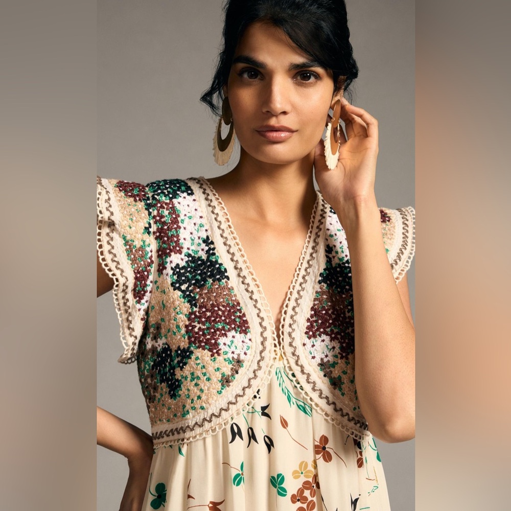 By Anthropologie Printed V-Neck Maxi Dress Gently Worn  Item - Picture 4 of 10